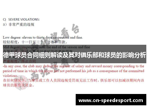 德甲球员合同细则解读及其对俱乐部和球员的影响分析
