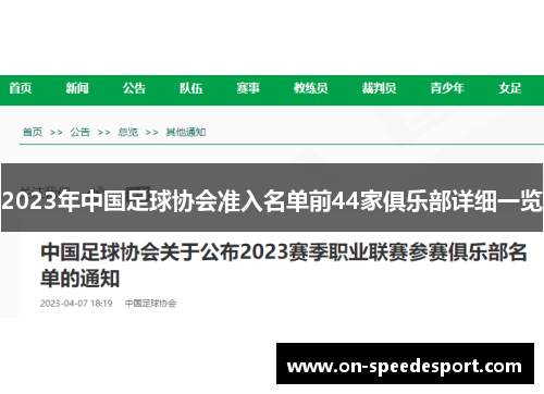 2023年中国足球协会准入名单前44家俱乐部详细一览